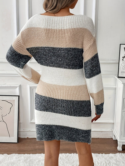 Women's Knit Sweater Dress - Soft Fabric - Relaxed Fit - Long Sleeve Crew Neck