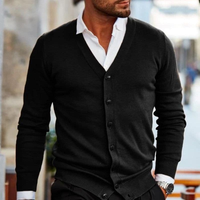 Men’s Cardigan – Soft Knit – Regular Fit – V-Neck – Button Front – Ribbed Trim