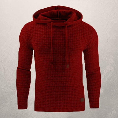 Men’s Knitted Sweater – Slim Fit – Textured Stretch Knit – Hooded Long Sleeve