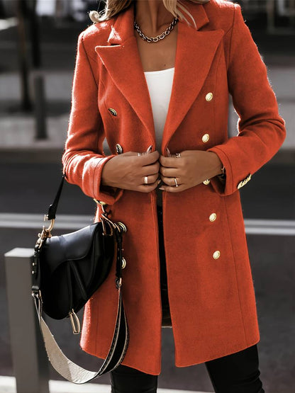 Women’s Coat Jacket – Slim Fit – Double-Breasted – Tailored Mid-Length Structured Style