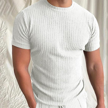 Men’s T-Shirt – Tailored Fit – Soft Knit – Ribbed Texture – Crew Neck – Short Sleeve
