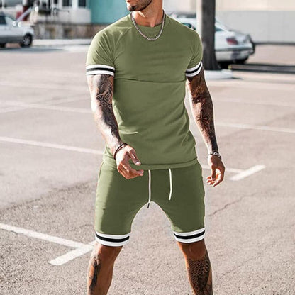Men’s Athletic Set – Slim Fit – Breathable Stretch Fabric – Short Sleeve & Drawstring Shorts