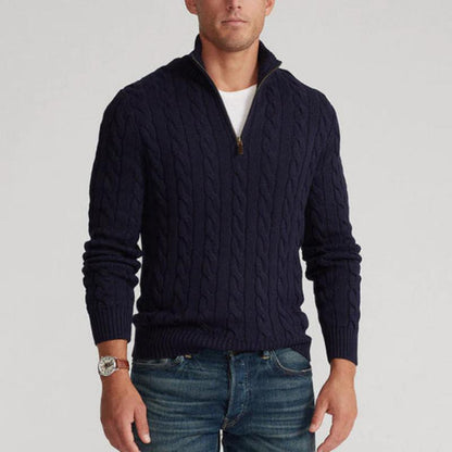 Men’s Sweater – Cotton Blend – Regular Fit – Half Zip – Cable Knit – Ribbed Trim
