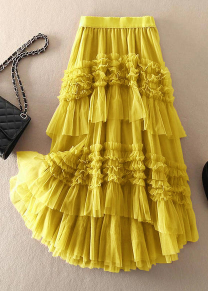 Women’s Midi Skirt – Tulle Fabric – Flared Fit – Asymmetrical Tiered – Ruffle Design