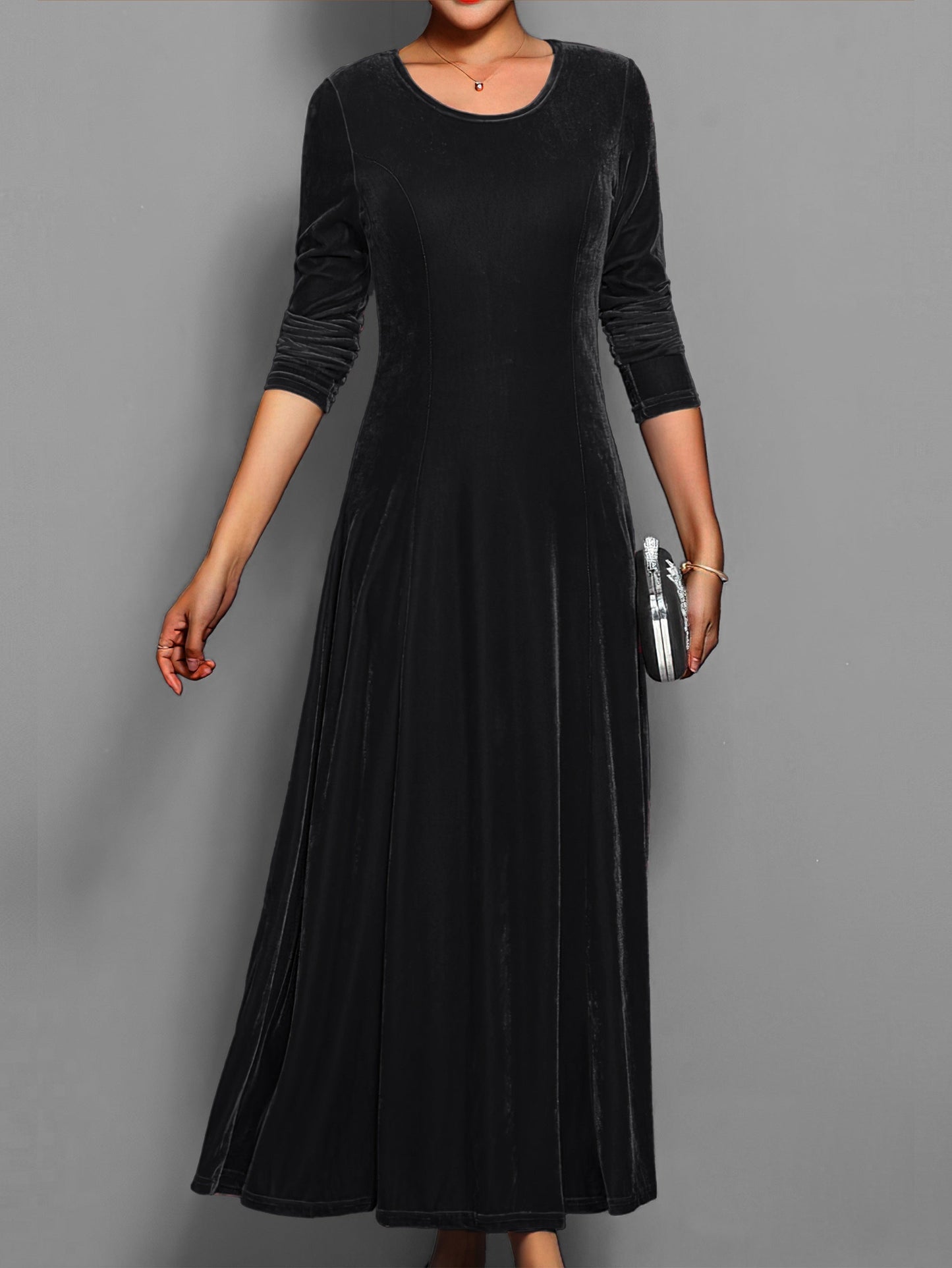 Isabella Fitted A-Line Maxi Dress | Long Sleeve Crewneck Dress