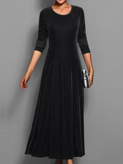 Isabella Fitted A-Line Maxi Dress | Long Sleeve Crewneck Dress