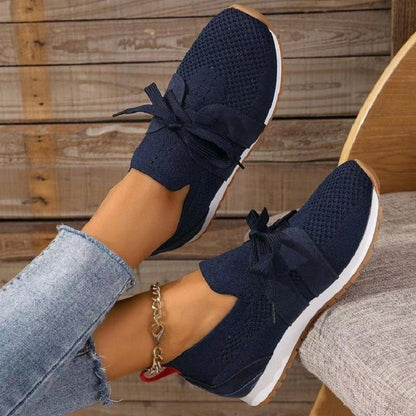 Women’s Knit Sneakers – Low Top – Breathable Mesh – Lace-Up Casual Fit