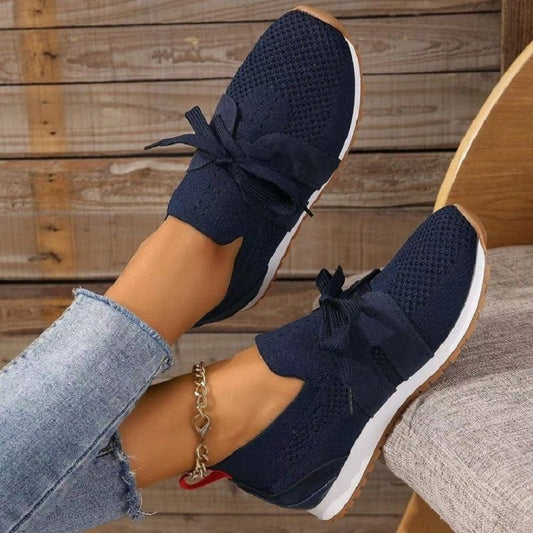 Women’s Knit Sneakers – Low Top – Breathable Mesh – Lace-Up Casual Fit