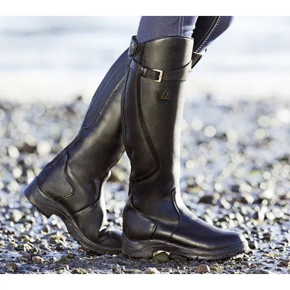 Women’s Knee-High Boots – Leather – Buckle Strap – Waterproof – Traction Sole