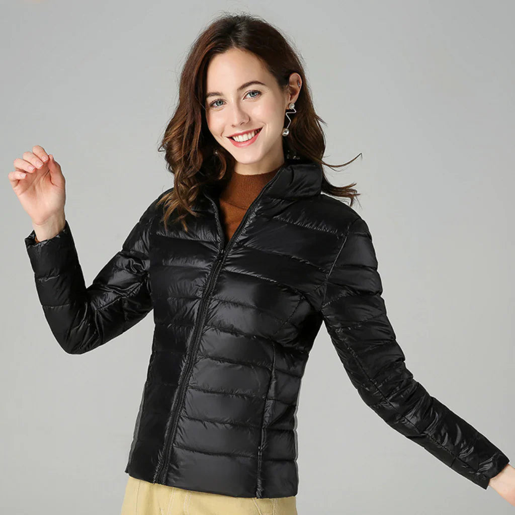 Women’s Quilted Jacket – Slim Fit – Waterproof – High Collar – Hip Length