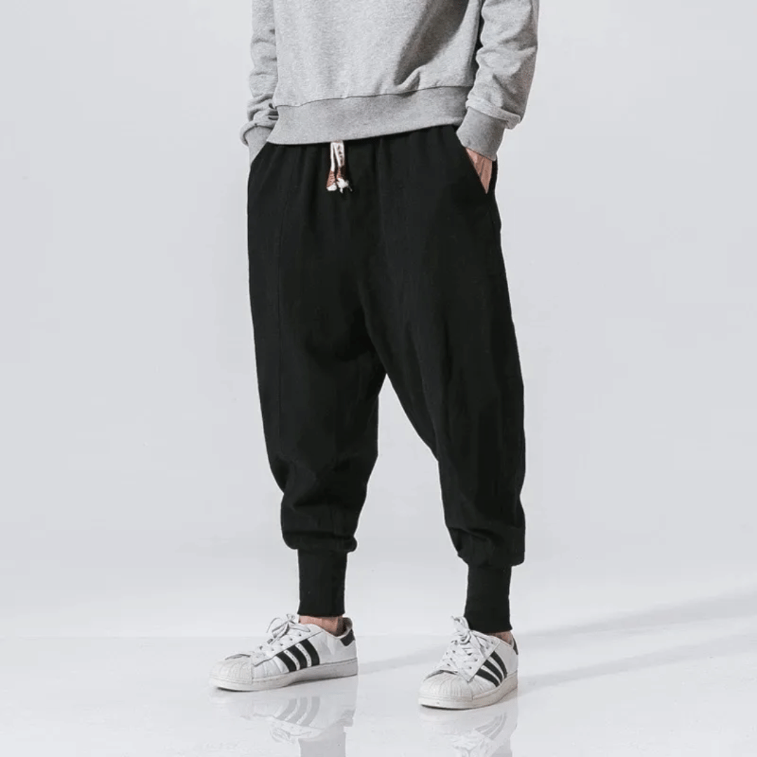 Men’s Tapered Pants - Relaxed Fit - Woven Cotton Blend - Elastic Waist - Ankle Cuffs