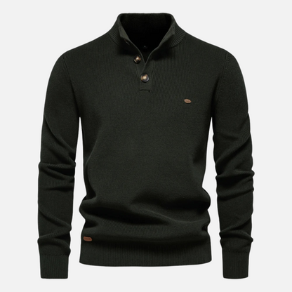 Men’s Turtleneck Sweater – Wool Blend Knit – Slim Fit – Ribbed with Button Placket