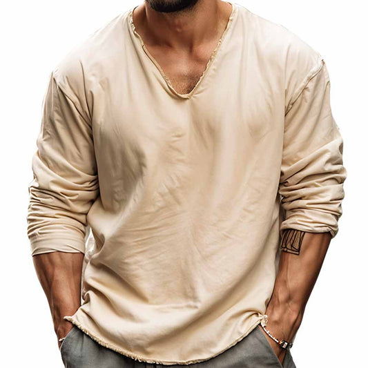 Men’s Pullover – Relaxed Fit – V-Neck – Cotton – Long Sleeve – Casual Top