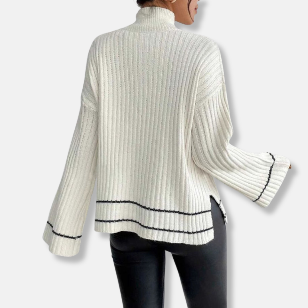 Veronica Leather Two-Piece Set | Striped Mock Neck Sweater