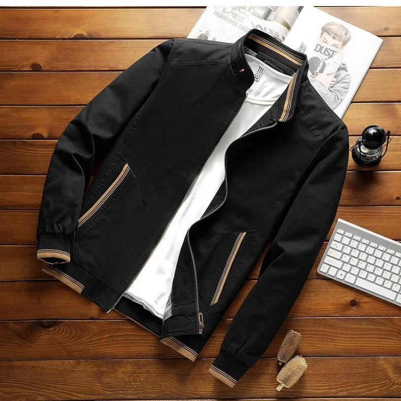 Men’s Bomber Jacket – Structured Fit – Cotton Blend – Zipper Front – Ribbed Hem & Cuffs