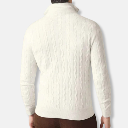 Freddie Cable Knit Stand Collar Sweater | Regular Fit Hip-Length Sweater