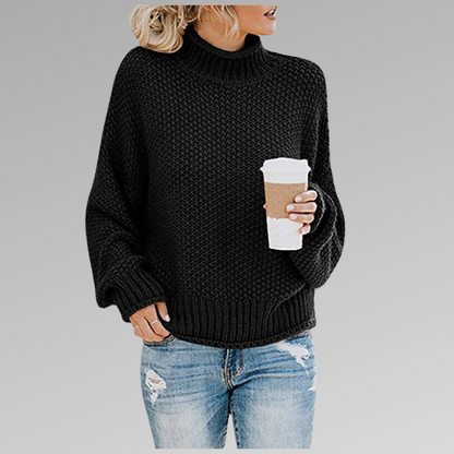 Women’s Knitted Sweater – Wool Blend – Oversized Fit – Turtleneck Ribbed Hem