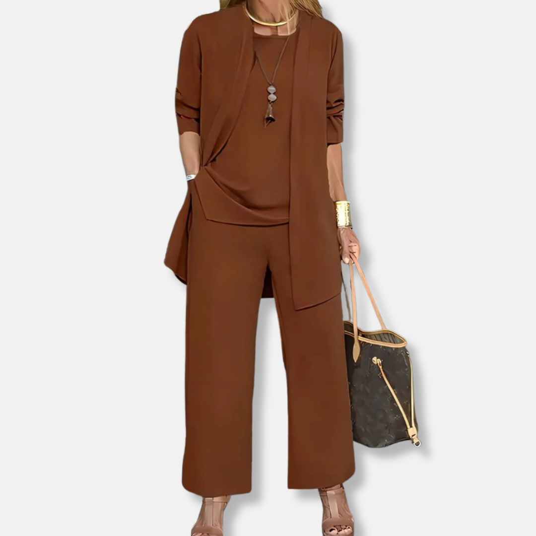 Women's Draped Jacket and Wide-Leg Trousers Set - Jersey - Relaxed Silhouette