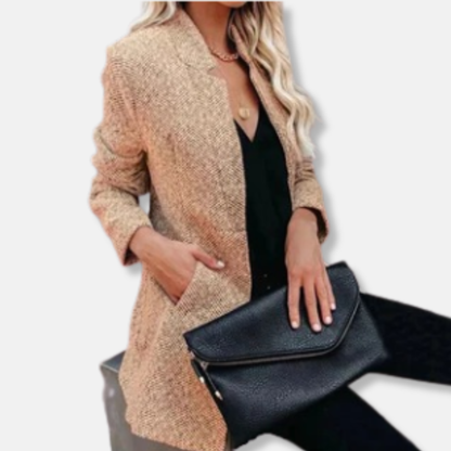Women’s Tweed Jacket – Tailored Fit – Classic Lapel – Hip Length Open Front