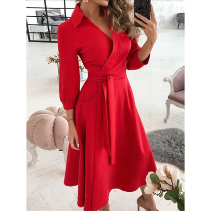Women's Wrap Dress - Geometric Print - Midi Length - Long Sleeve Adjustable Fit