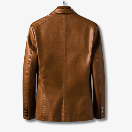 Men's Leather Jacket – Structured Fit – Stand Collar – Button Closure – Classic Style