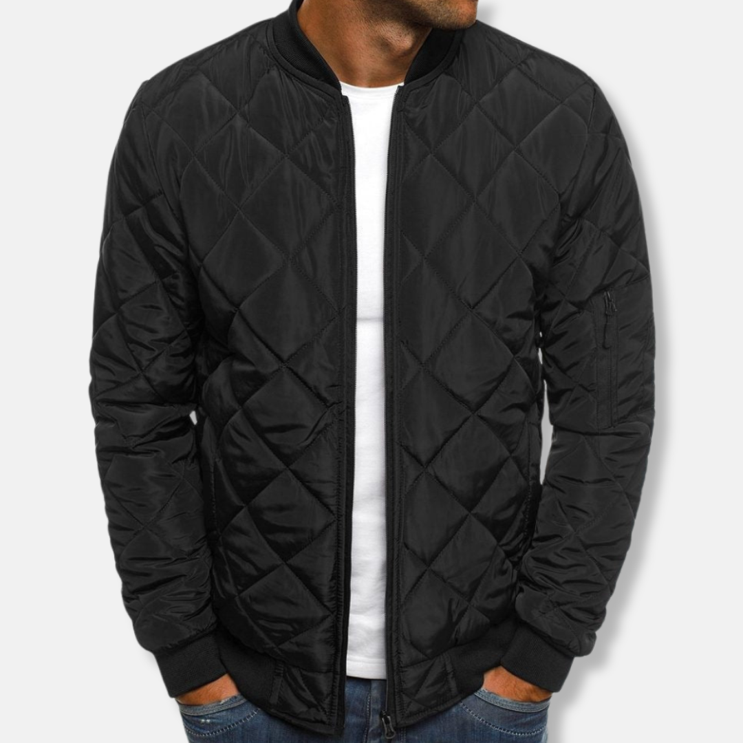 Oscar Regular Fit Quilted Jacket | Banded Collar Zip Pocket Quilted Jacket