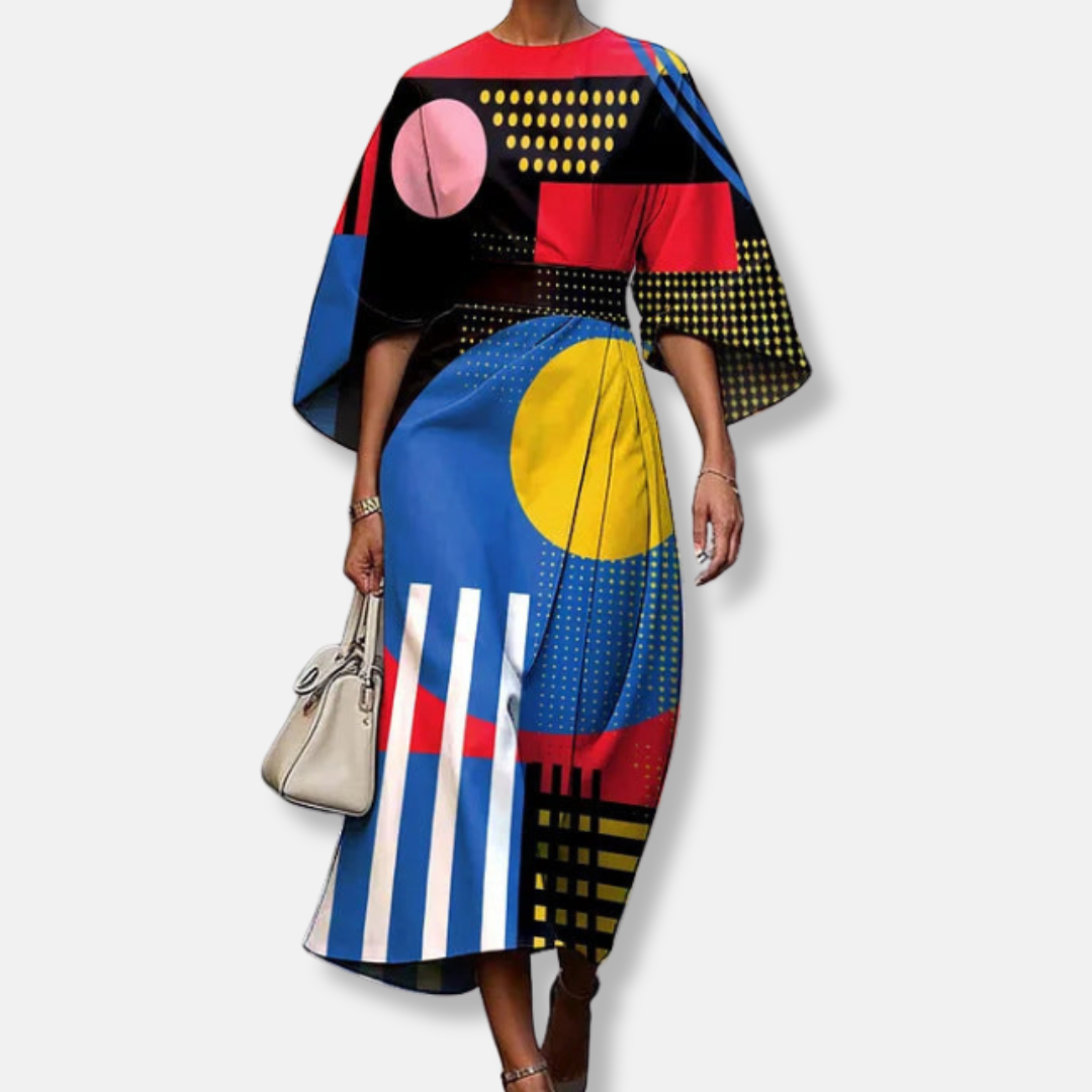 Women’s Midi Dress – Structured A-Line Fit – Kimono Sleeves – Floral Print