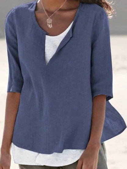 Women’s Blouse – Relaxed Fit – V-Neck – Mid Sleeve – Breathable Blend – Layered Look