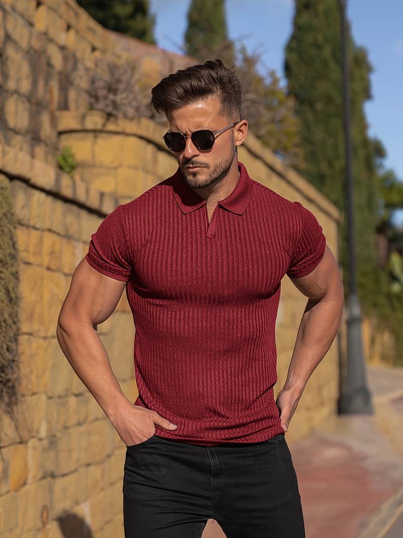 Men’s Polo Shirt – Muscle Fit – Soft Ribbed Knit – Short Sleeve Casual Style