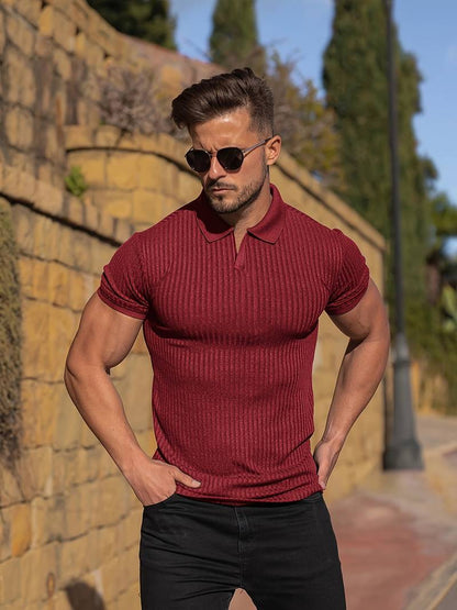Men’s Polo Shirt – Muscle Fit – Soft Ribbed Knit – Short Sleeve Casual Style