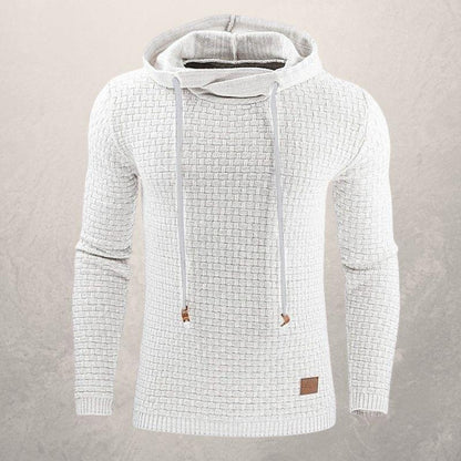 Men’s Knitted Sweater – Slim Fit – Textured Stretch Knit – Hooded Long Sleeve