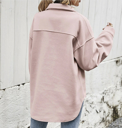 Women’s Oversized Jacket – Wool Blend – Button Front – Boxy Fit – Flap Pockets