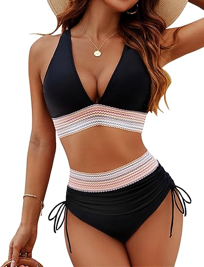 Women’s Bikini Set – High-Waisted Fit – Tummy Control – Adjustable Triangle Top