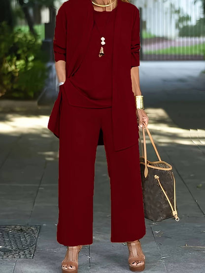 Women's Draped Jacket and Wide-Leg Trousers Set - Jersey - Relaxed Silhouette