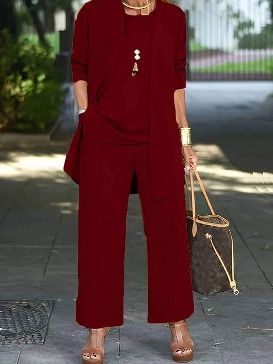Women's Draped Jacket and Wide-Leg Trousers Set - Jersey - Relaxed Silhouette