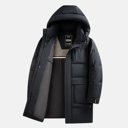 Sebastian Mid-Length Hooded Down Parka | Tailored Fit Quilted Parka