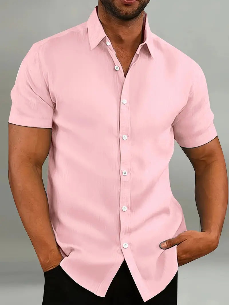 Men’s Button-Down Shirt – Tailored Fit – Short Sleeve – Natural Fibers – Versatile Style