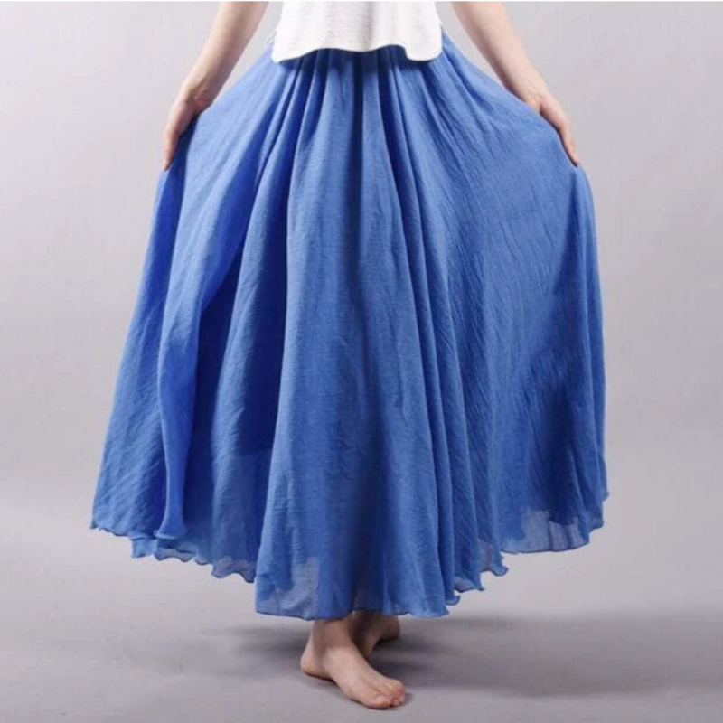 Women's Maxi Skirt - Natural Fiber - Flared Silhouette - Gentle Pleats