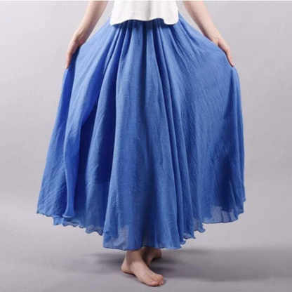 Women's Maxi Skirt - Natural Fiber - Flared Silhouette - Gentle Pleats