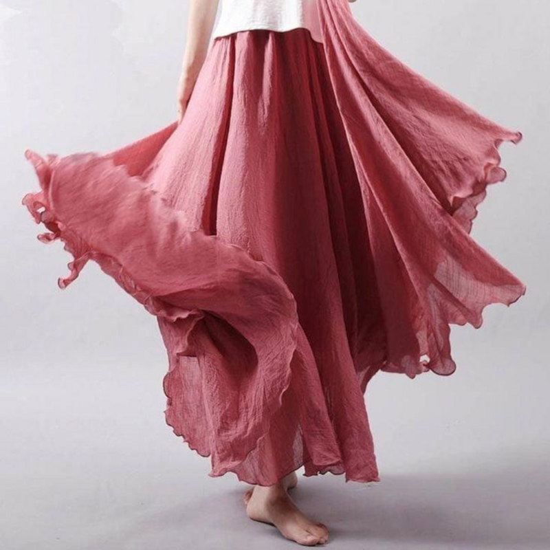 Women's Maxi Skirt - Natural Fiber - Flared Silhouette - Gentle Pleats