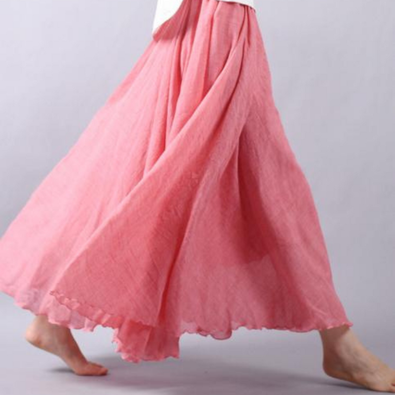 Women's Maxi Skirt - Natural Fiber - Flared Silhouette - Gentle Pleats