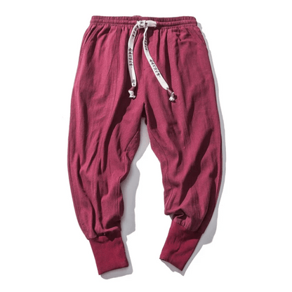 Men’s Tapered Pants - Relaxed Fit - Woven Cotton Blend - Elastic Waist - Ankle Cuffs