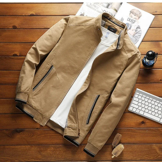 Men’s Bomber Jacket – Structured Fit – Cotton Blend – Zipper Front – Ribbed Hem & Cuffs