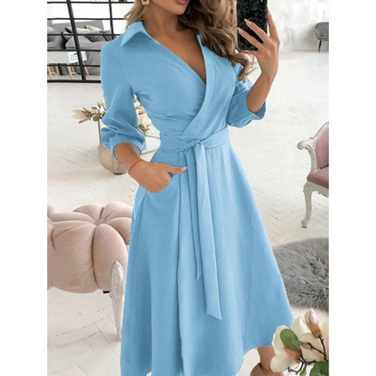Women's Wrap Dress - Geometric Print - Midi Length - Long Sleeve Adjustable Fit