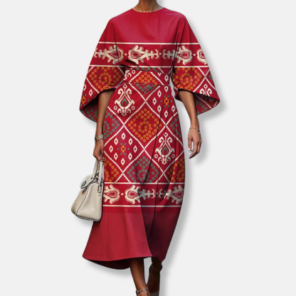 Women’s Midi Dress – Structured A-Line Fit – Kimono Sleeves – Floral Print