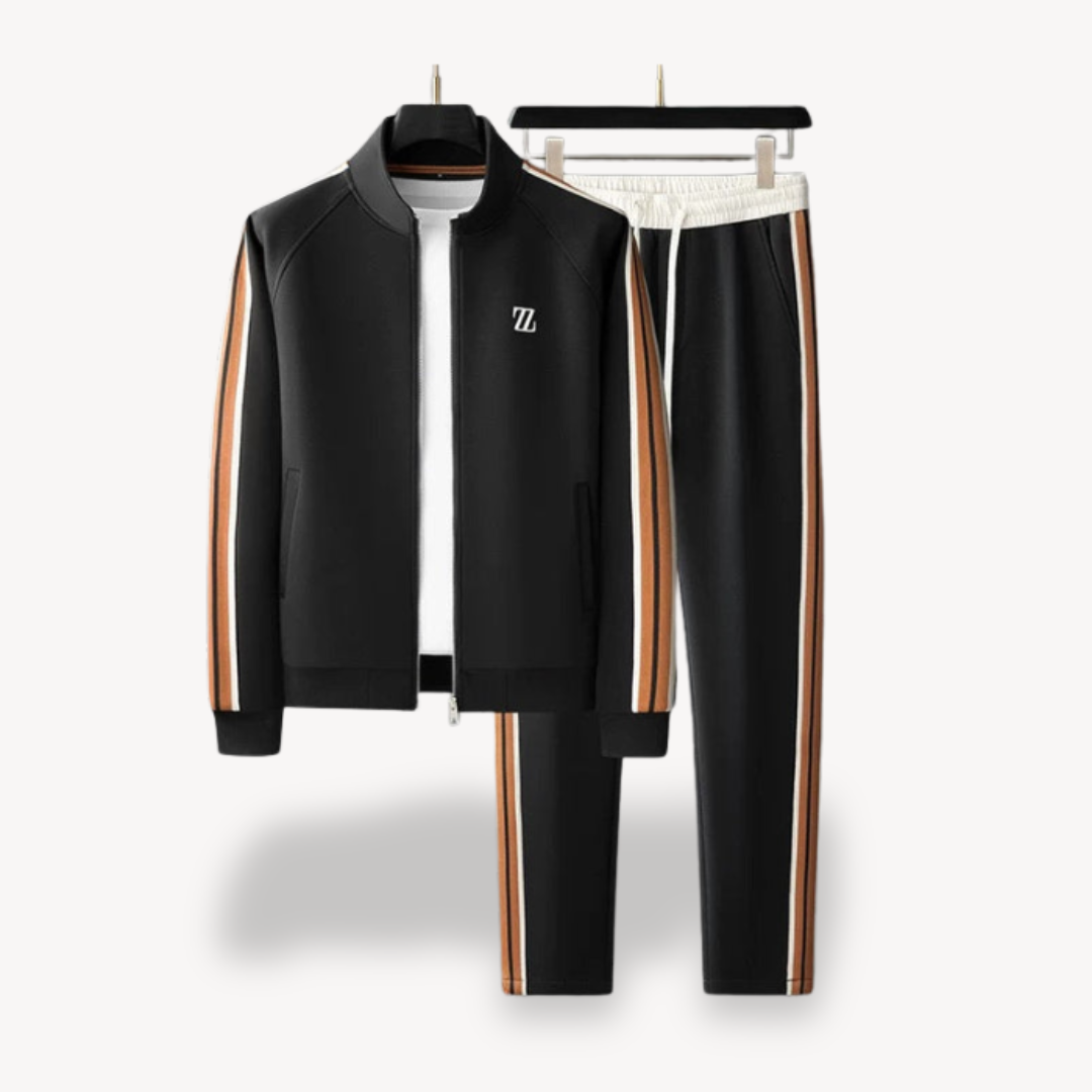 Men’s Tracksuit Set – Slim Fit – Lightweight Stretch Fabric – Zip Jacket & Drawstring Pants