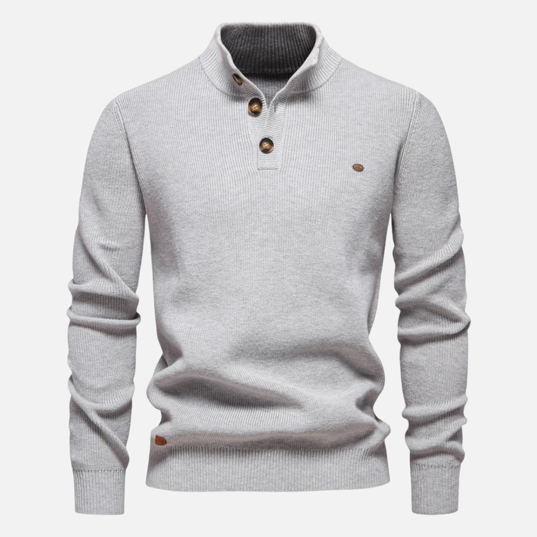 Men’s Turtleneck Sweater – Wool Blend Knit – Slim Fit – Ribbed with Button Placket