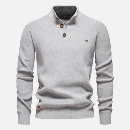 Men’s Turtleneck Sweater – Wool Blend Knit – Slim Fit – Ribbed with Button Placket