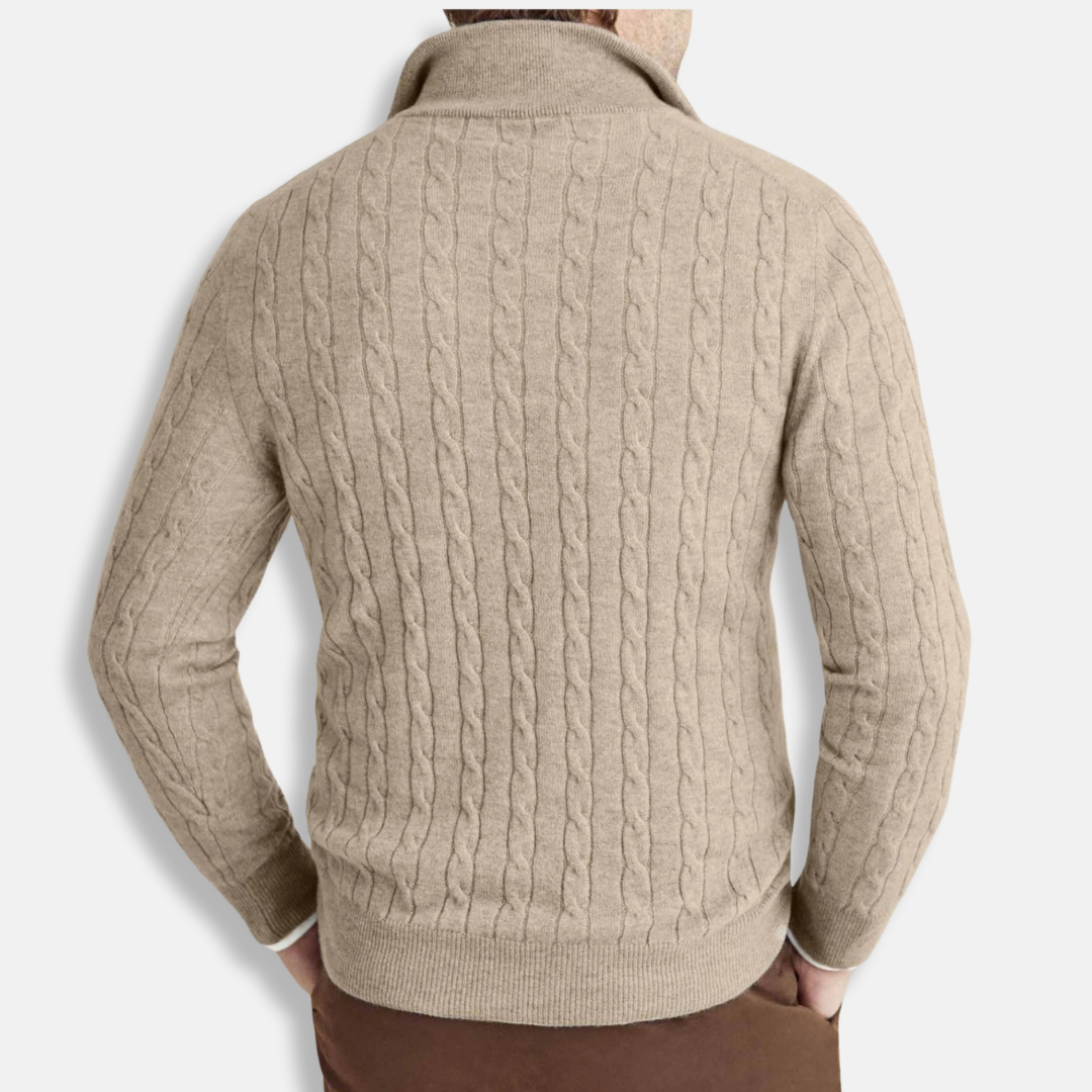 Freddie Cable Knit Stand Collar Sweater | Regular Fit Hip-Length Sweater