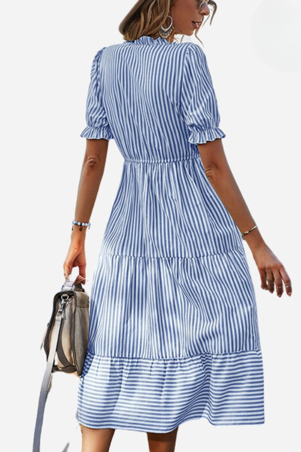 Breezy Blue Striped Midi Dress